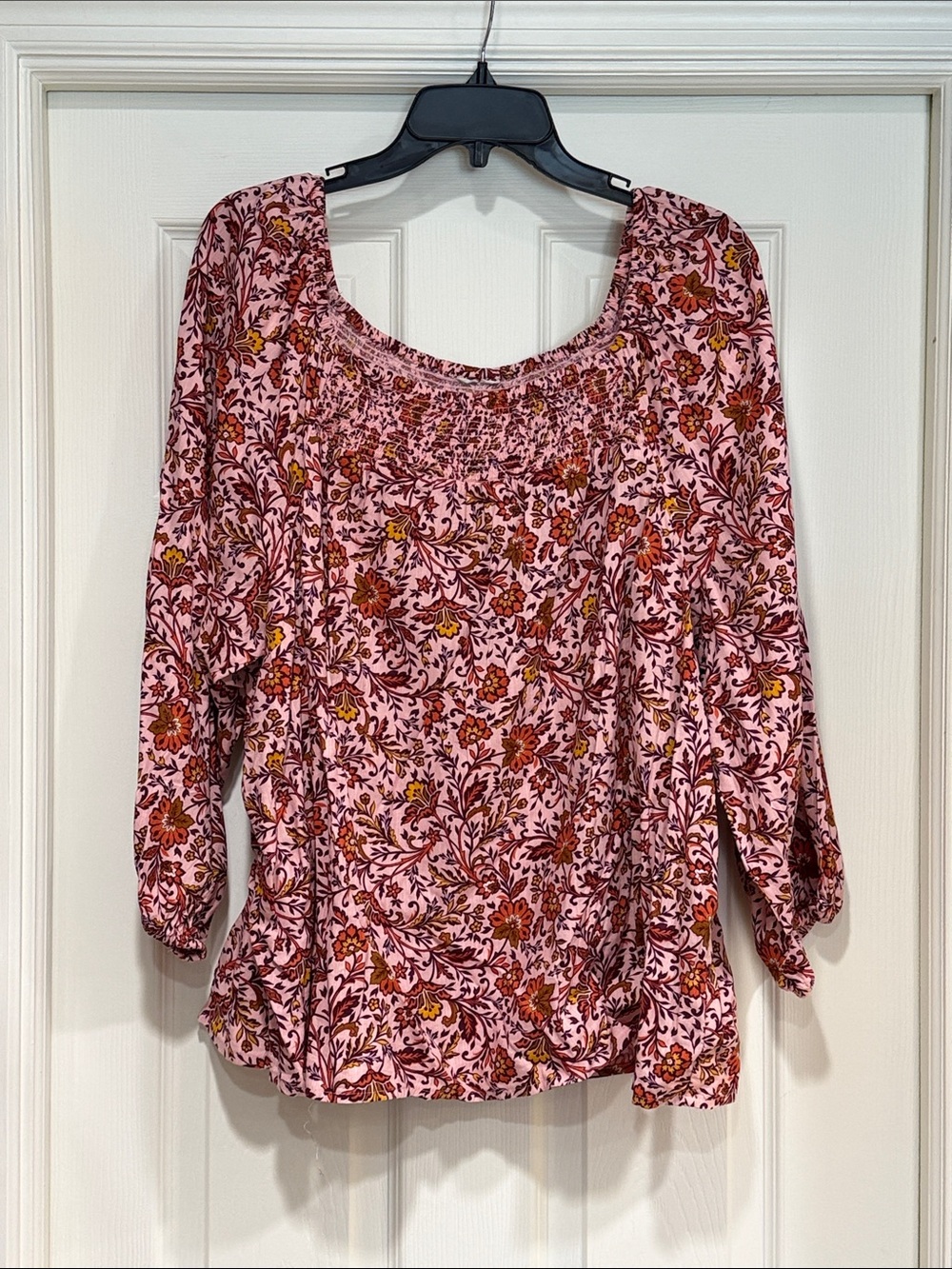 Floral Smocked Neck Pink Women’s Blouse